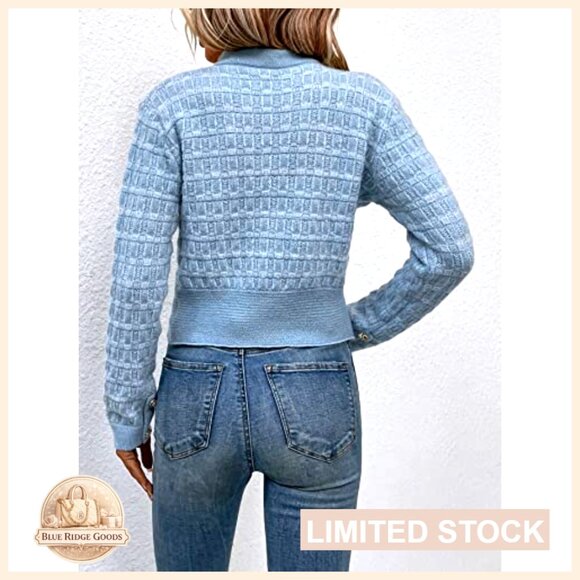 Lightweight Cropped Cardigan Sweater with Pearl Button Open Front - Picture 2 of 6